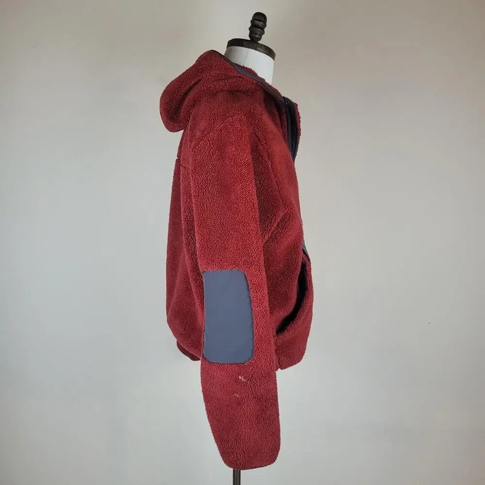 The North Face Jacket Medium Red Fleece Hooded Quarter Zip Anorak Campshire